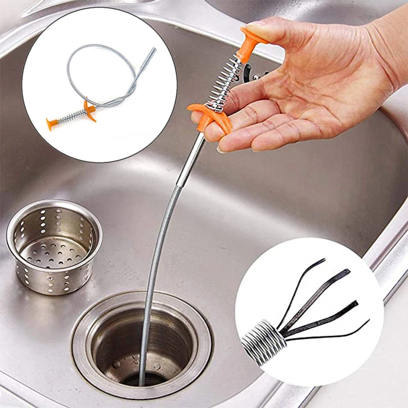 60cm Bathroom Hair Cleaner Bendable Drain Clog Dredge Tools Water Sink Cleaning Hook Sewer Dredging Spring Pipe Hair Remover
